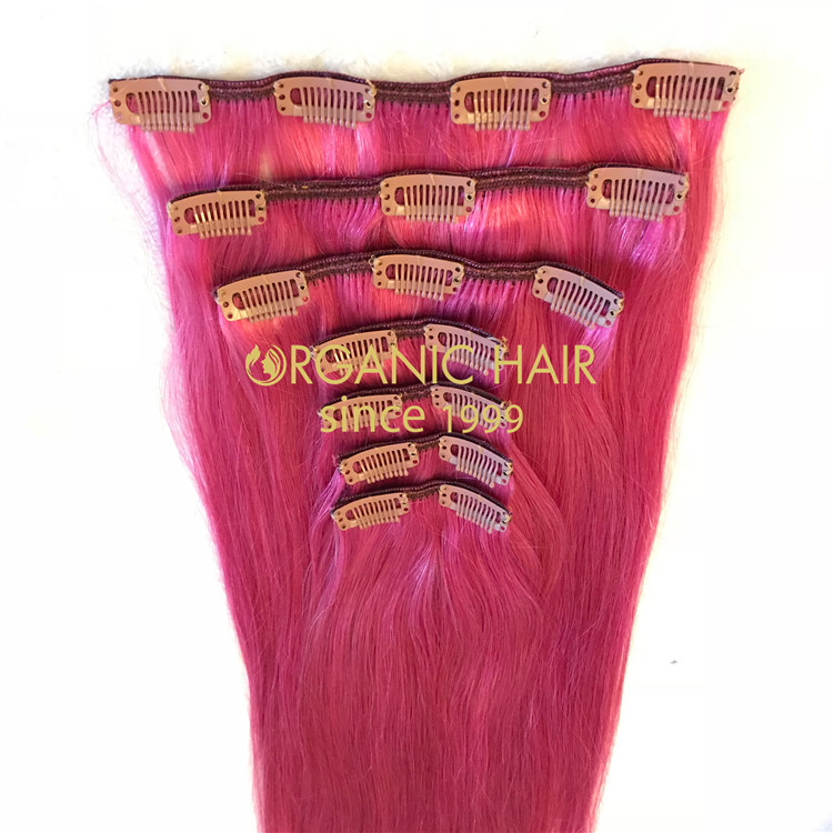 Clip in hair extensions pink color X87